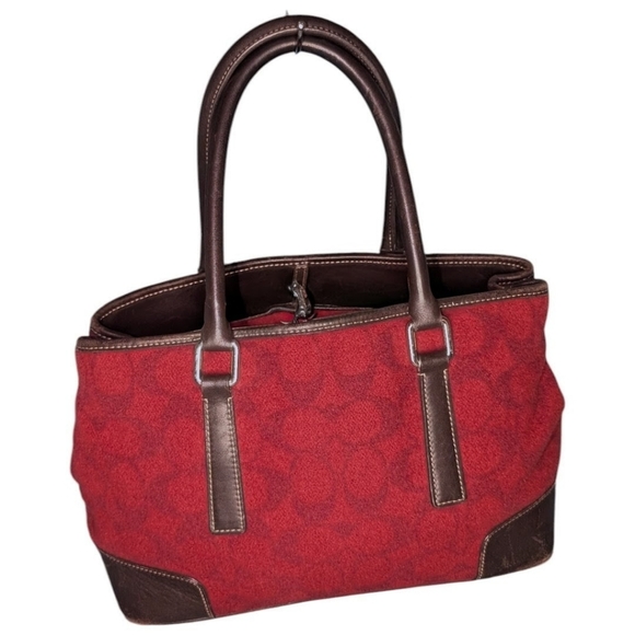 Vintage Coach • Signature Wool & Leather Tote Bag F1J-7723 Burgundy Oxblood Y2K - Picture 15 of 15